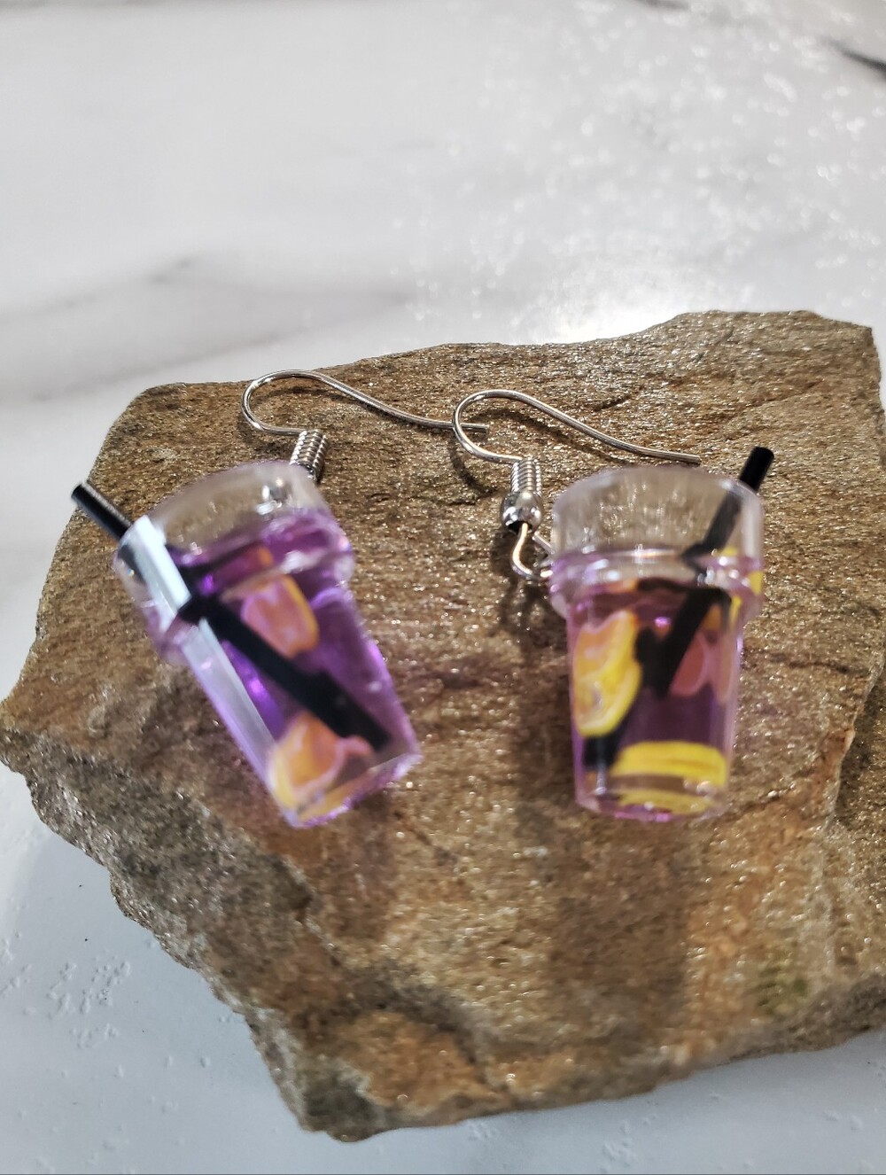 Purple Drink with Fruit Slices Dangle Earrings